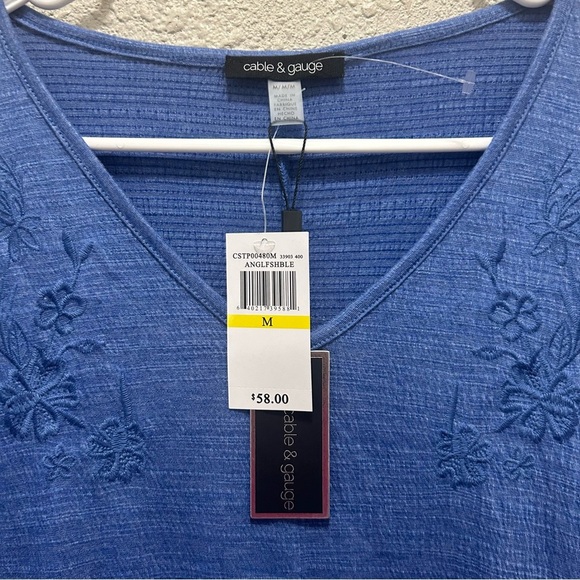 Cable & Gauge Embroidered Tie Front Dolman Sleeve Top NWT M - Picture 2 of 6